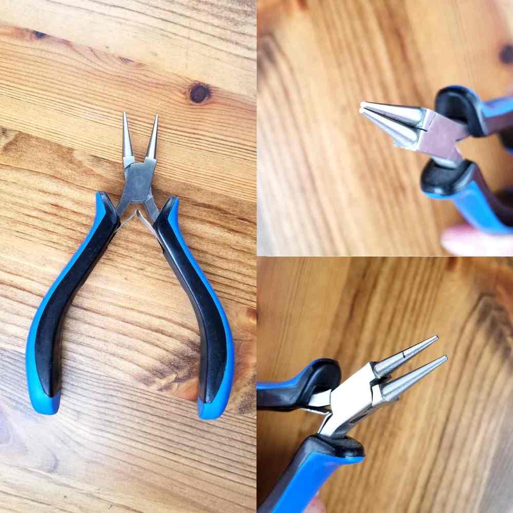 Round nose pliers have conical shaped jaws that narrow down to small points. These tools are essential for making loops and undulating curves in your wire. 