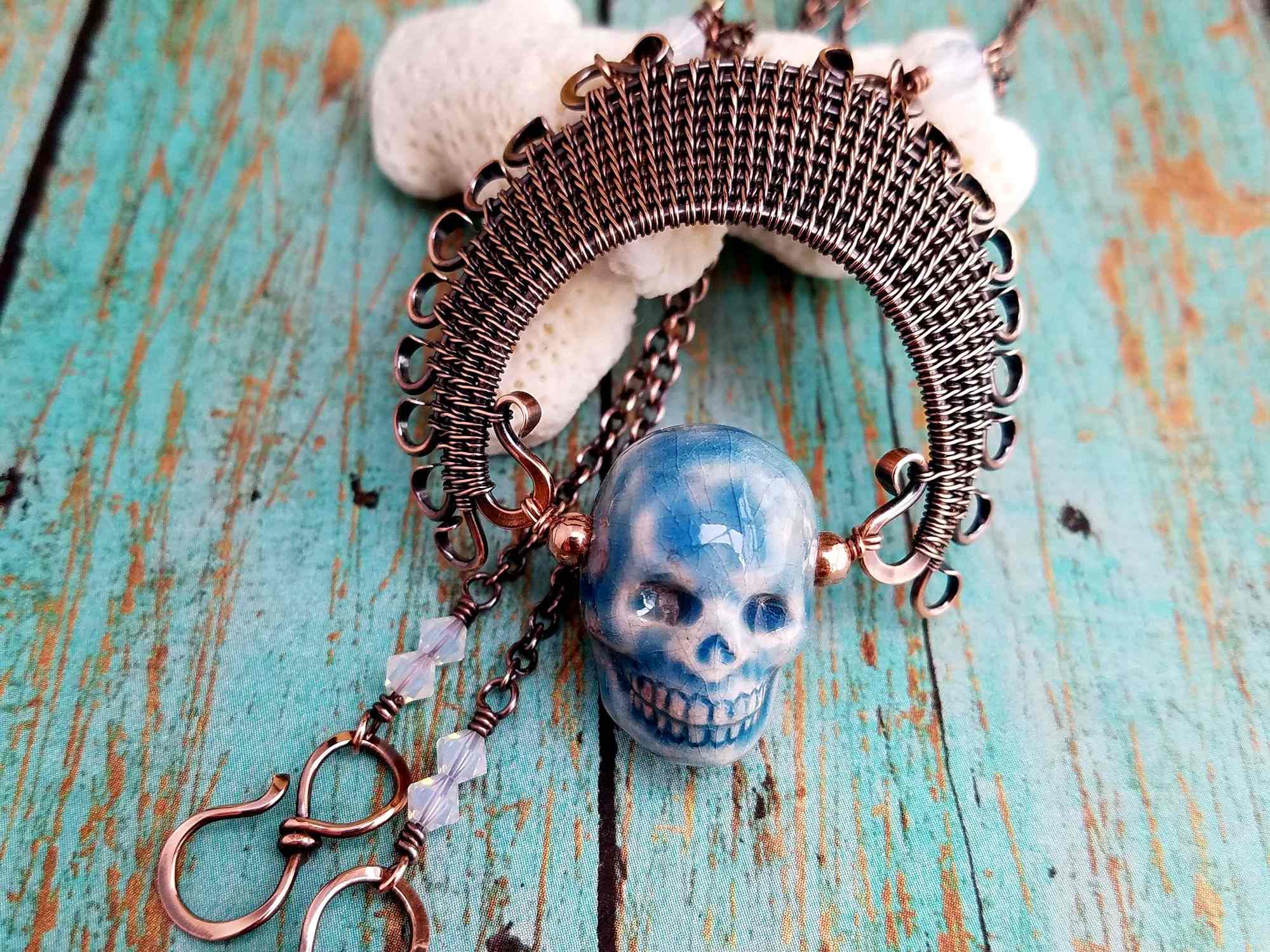 The Ancestor Pendant is a fun and funky variation of my Lyonesse Pendant design. This one has ten core wires in the headdress, which makes it a little more challenging to create but the results are definitely worth it! If you're looking for a fun piece of Fall jewelry, definitely give this beginner-friendly tutorial a try!