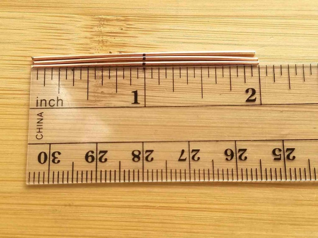 Step 1 - Measure and cut three 20ga core wires as instructed. Mark the wires at the center point, as shown. 