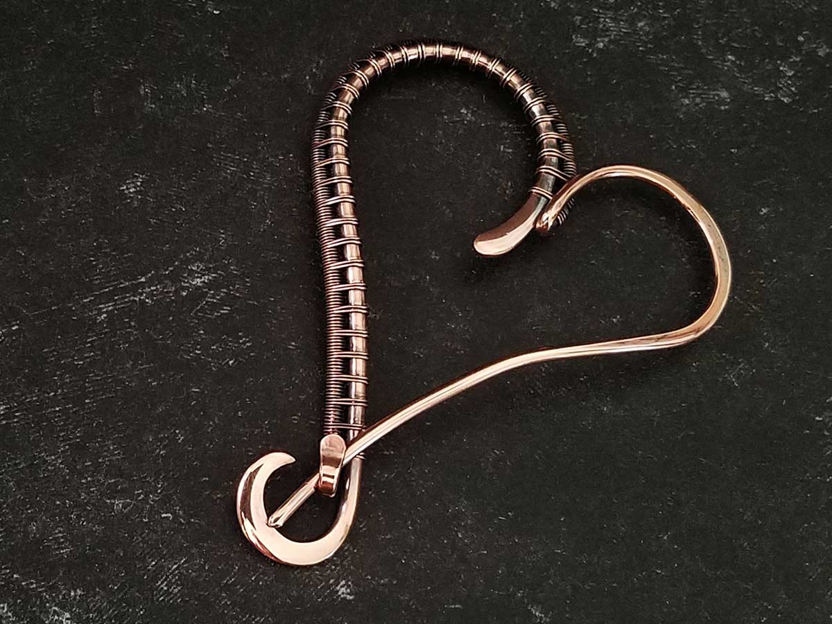 Wire Bracelet with hook opening in 12 gauge wire, Antiqued Copper