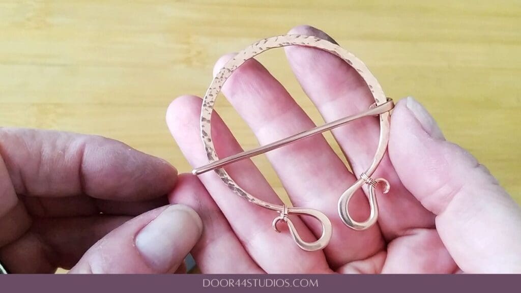 The quick and easy hammered shawl pin is now complete and ready to wear